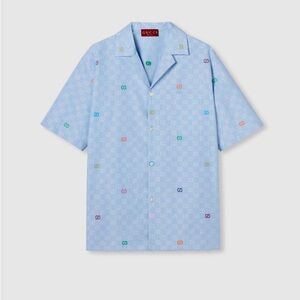 🩵 Shirt GUCCI - Striped cotton bowling shirt Size 48/M - Blue 🩵